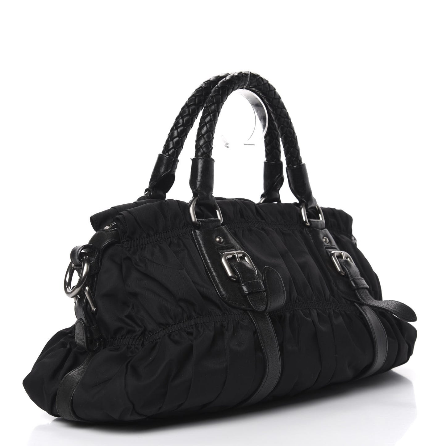 Tessuto Nylon Nappa Braided Gaufre Shoulder Bag Black