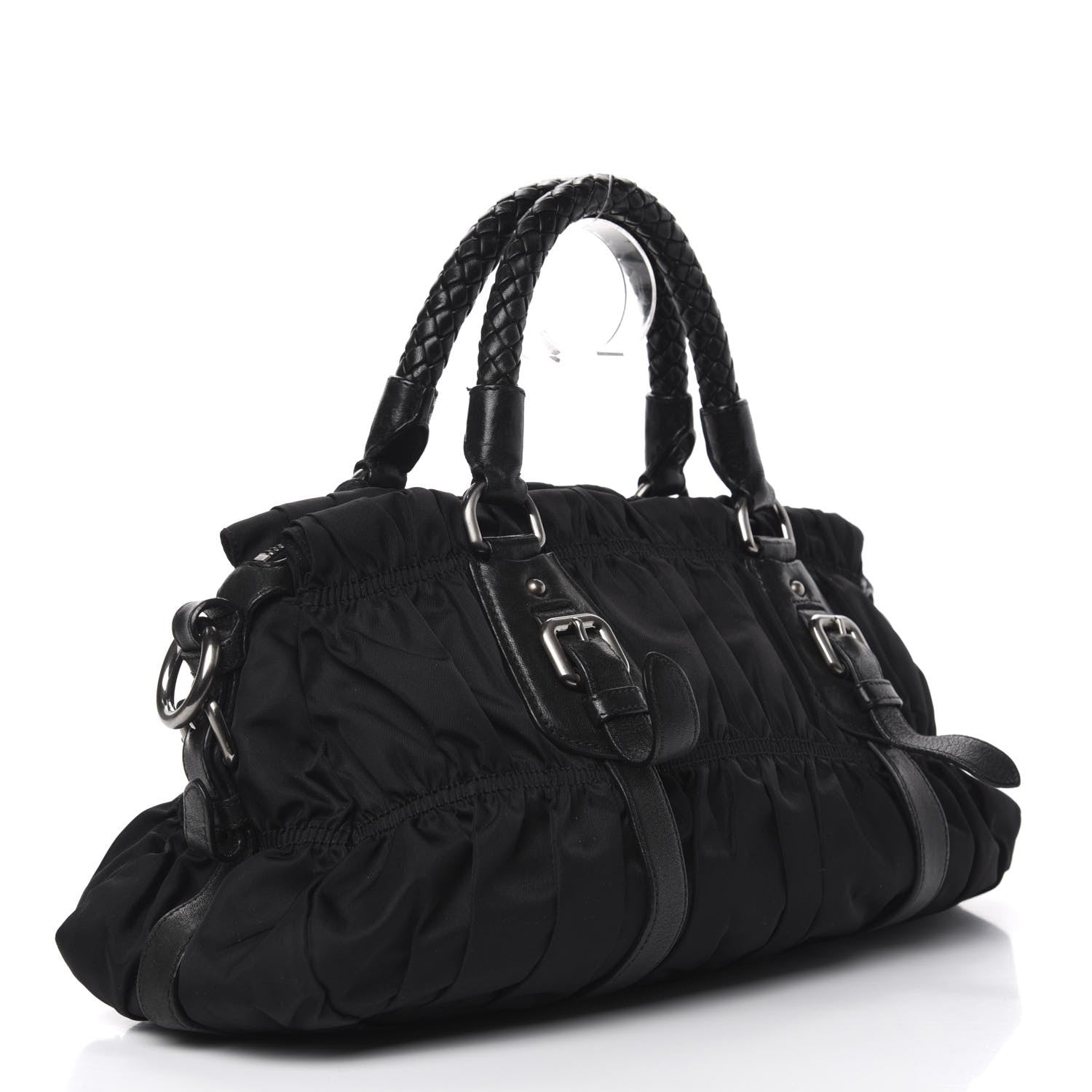 Prada Tessuto Nylon Nappa Braided Gaufre Shoulder Bag Black 3 of 9