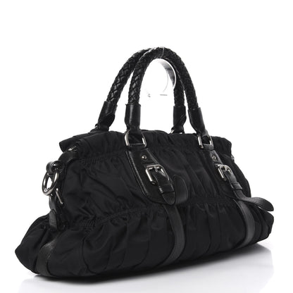 Prada Tessuto Nylon Nappa Braided Gaufre Shoulder Bag Black 3 of 9