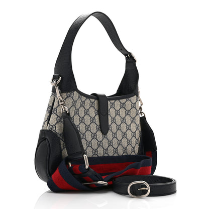 Gucci GG Supreme Monogram Textured Dollar Calfskin Web Small Jackie 1961 Hobo Beige Blue 3 of 11