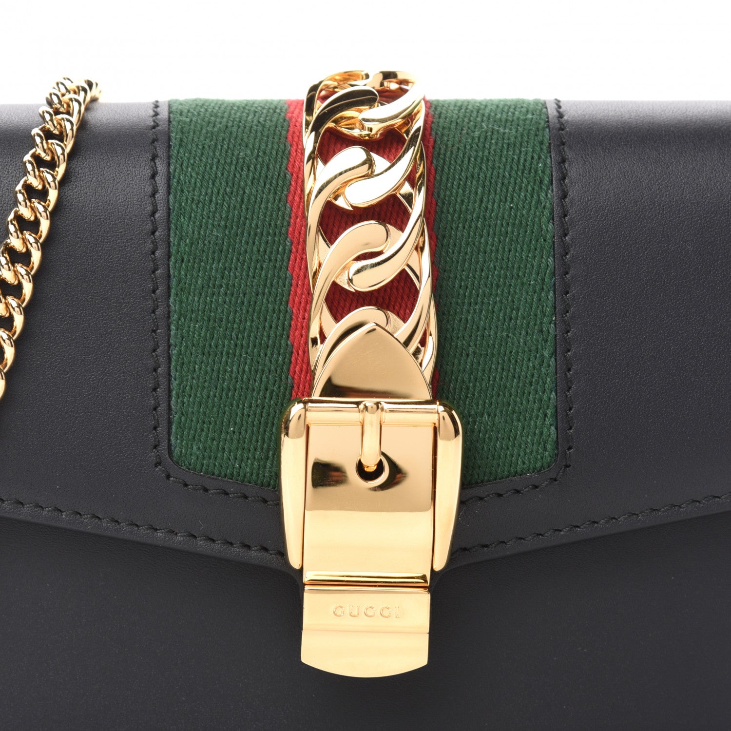 Gucci Calfskin Super Mini Sylvie Chain Shoulder Bag Black 10 of 10