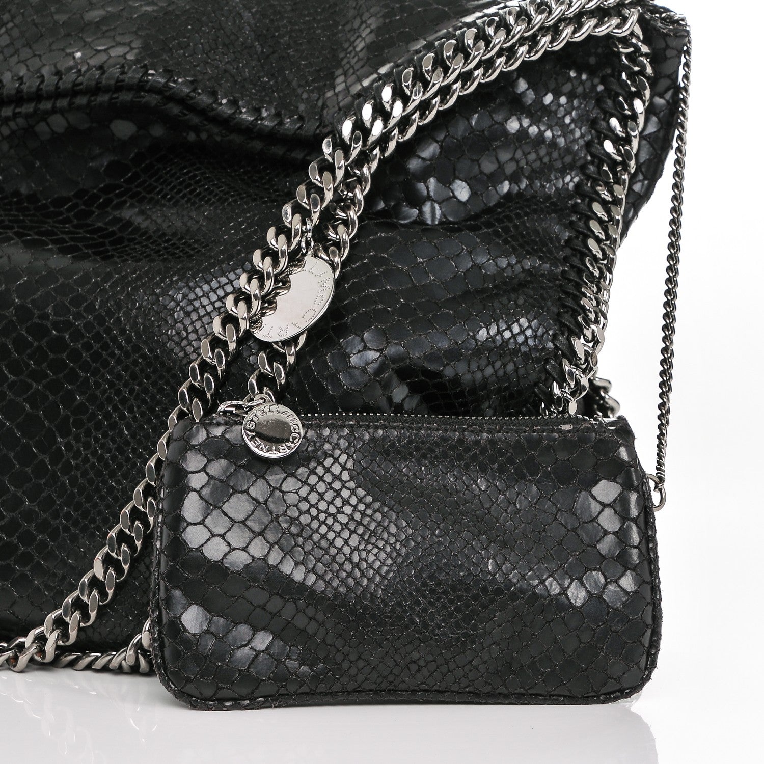 Stella McCartney Metallic Faux Snakeskin Big Falabella Black 5 of 7