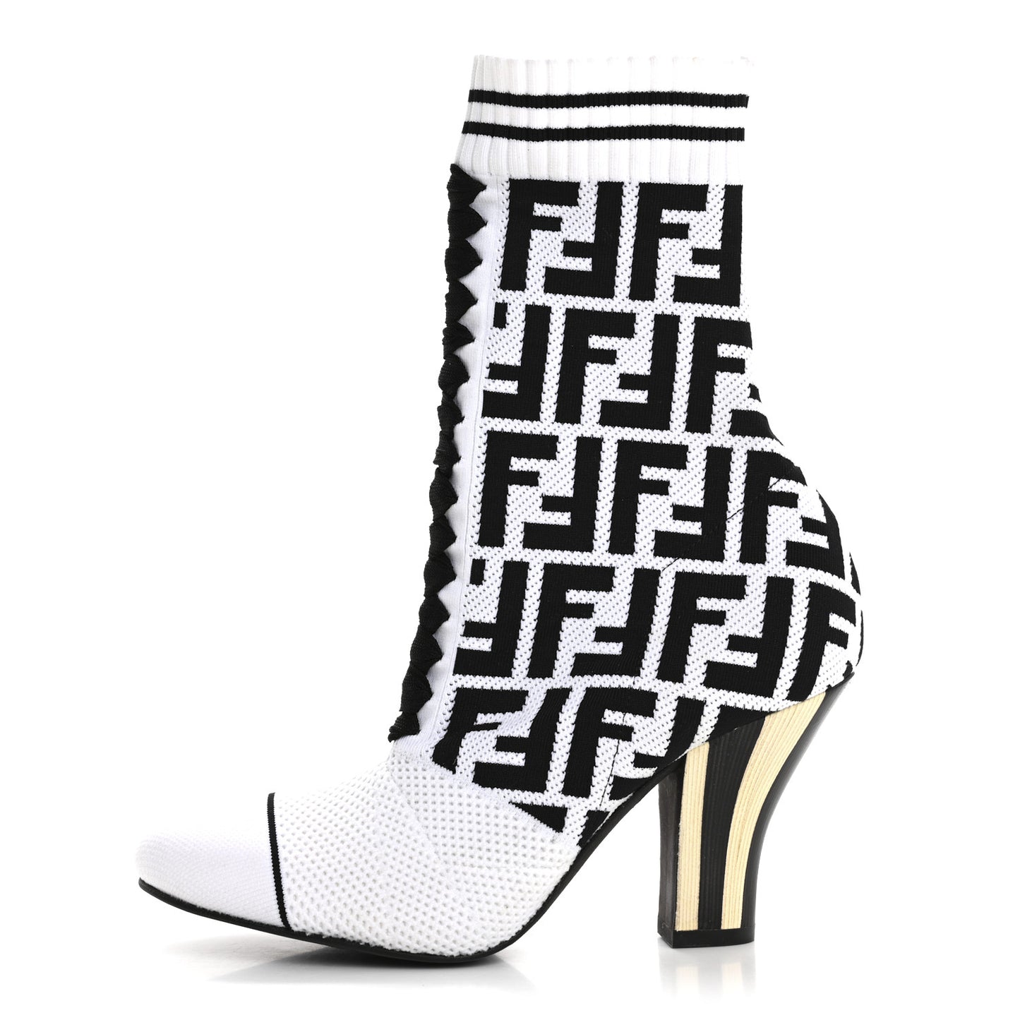 Stretch Fabric Knit FF Sock Booties  36 Black White
