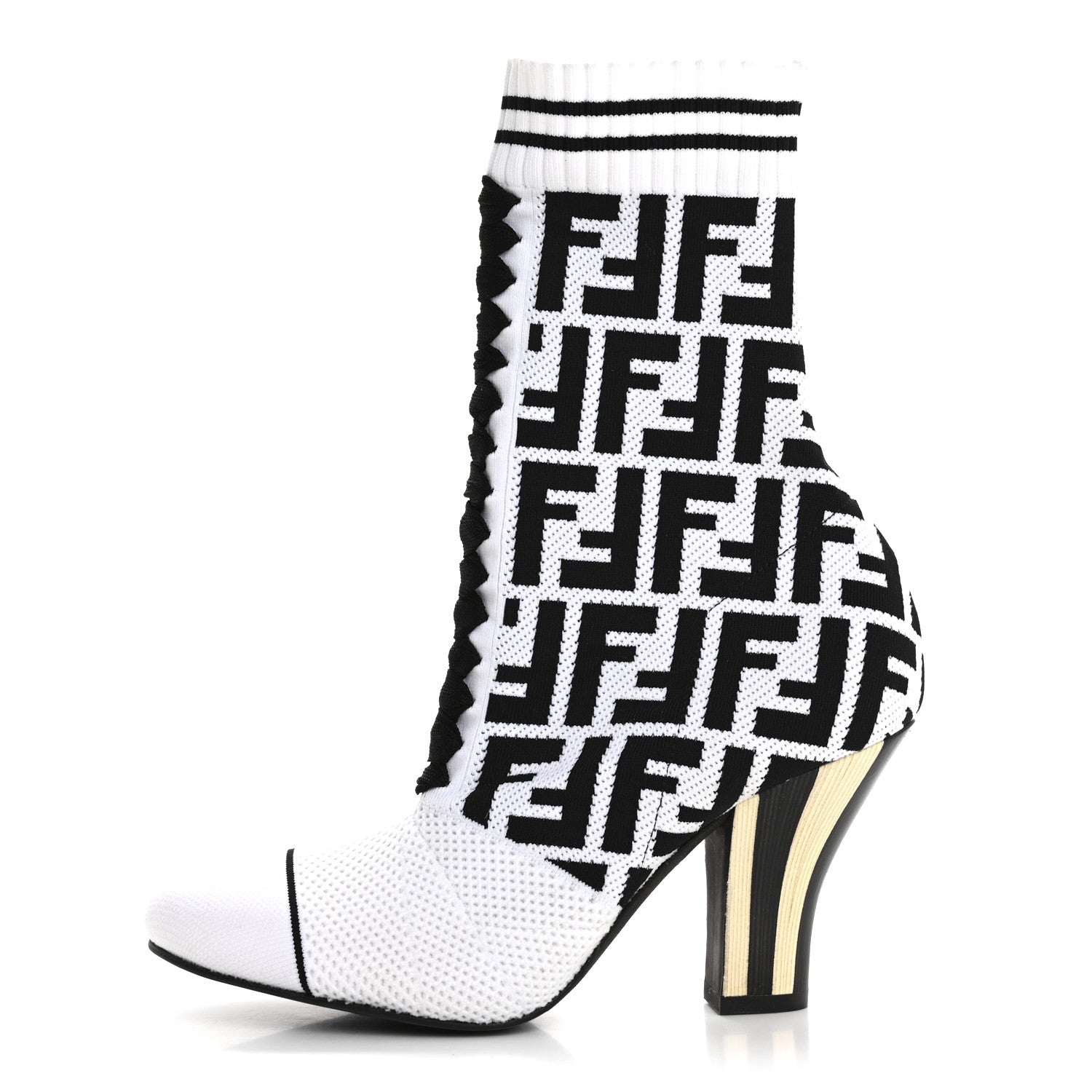 Fendi Stretch Fabric Knit FF Sock Booties  36 Black White 1 of 8