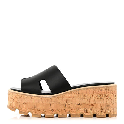 Hermes Calfskin Cork Eze 30 Sandals 35 Black 1 of 9