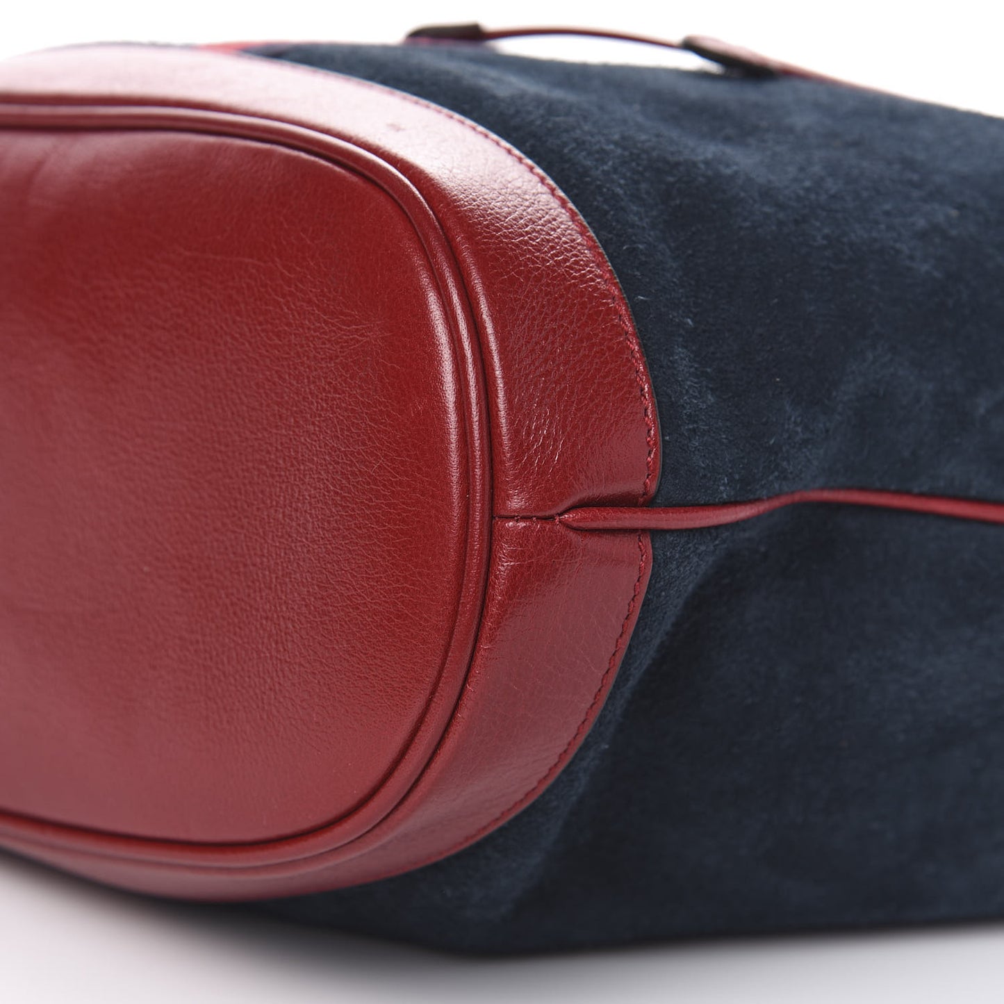 Suede Calfskin Web Medium Rajah Bucket Bag New Blue Romantic Cherry