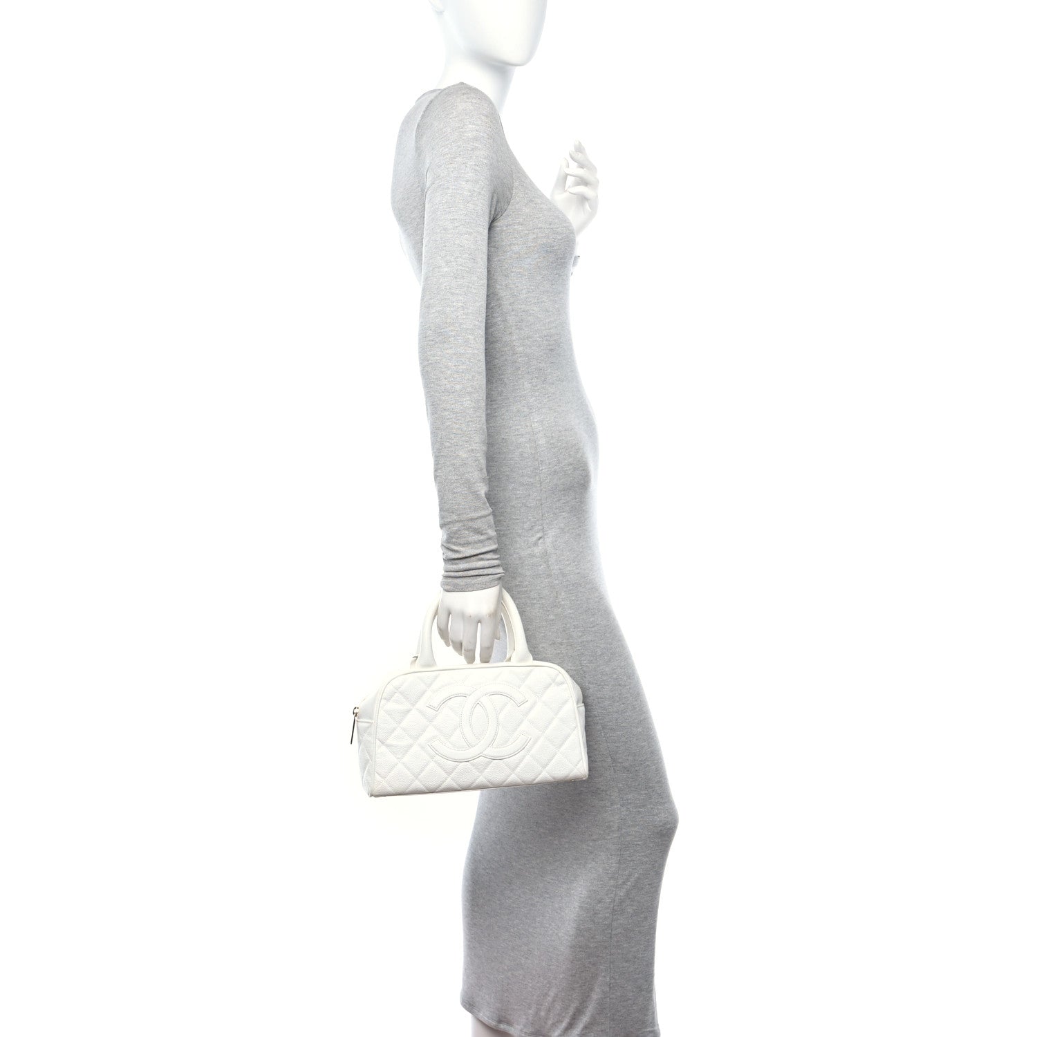 Chanel Caviar Quilted Small Bowler White 3 of 14