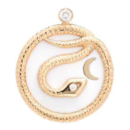 Foundrae 18K Yellow Gold Diamond Champleve Enamel Medium Wholeness Snake Medallion Pendant 1 of 3