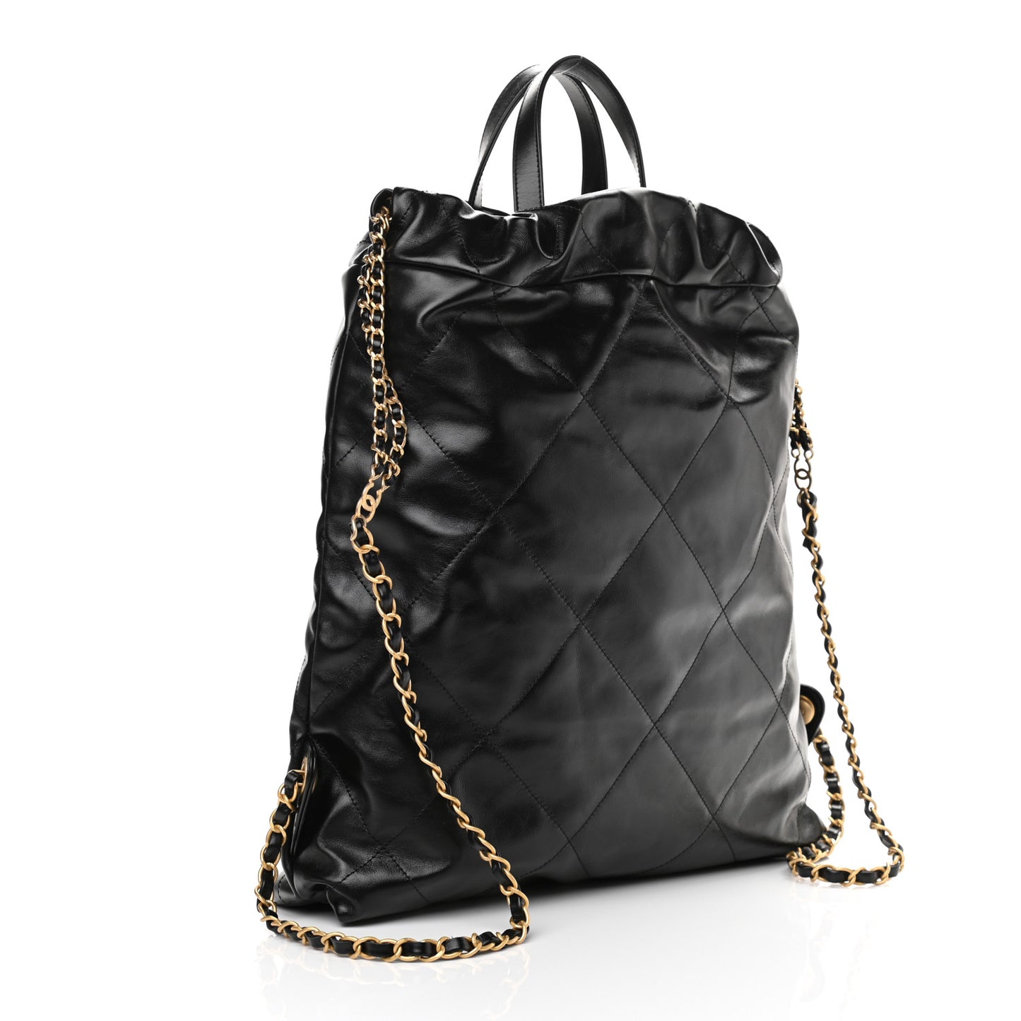 Shiny Calfskin Quilted Chanel 22 Backpack Black