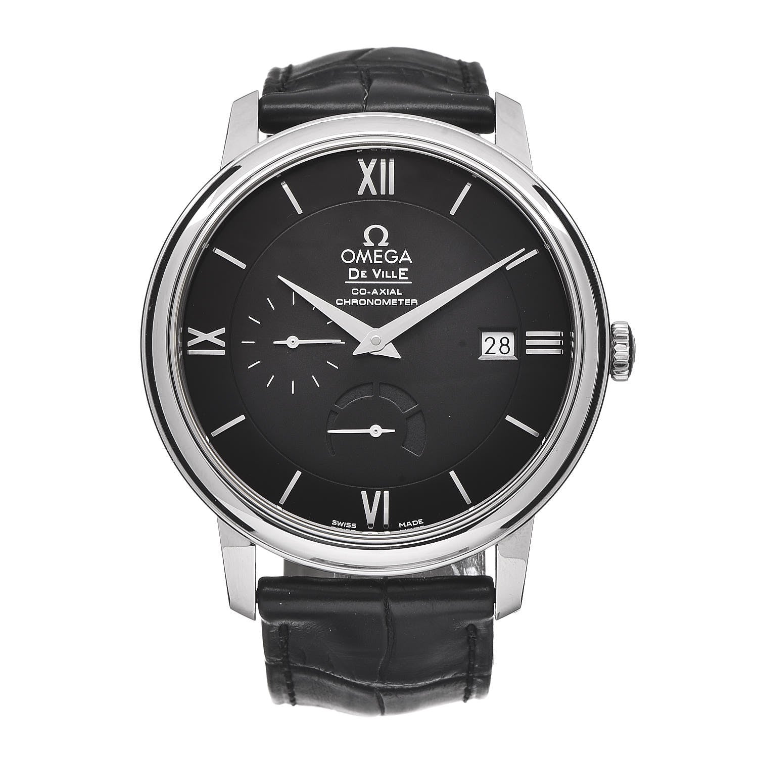 Omega Stainless Steel Alligator 39mm Prestige Co-Axial De Ville Power Reserve Automatic Watch Black 424.13.40.21.01.001 1 of 10