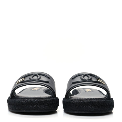 Chanel Lambskin Espadrille Mule Sandals 36 Black 2 of 7