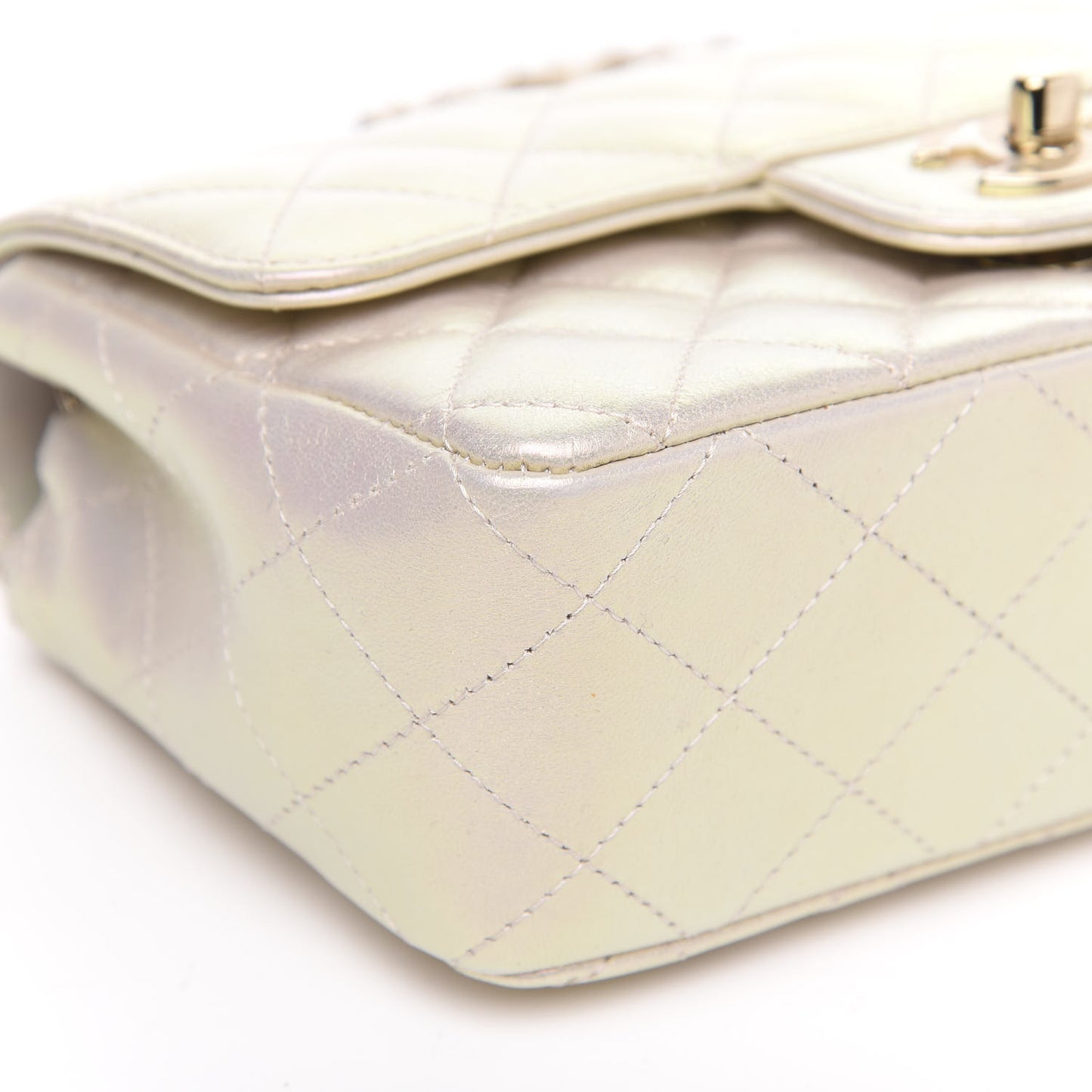Iridescent Lambskin Quilted Mini Rectangular Flap Ivory