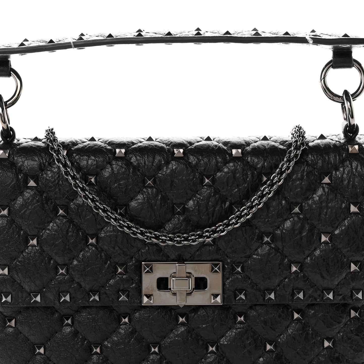 Craquele Nappa Medium Rockstud Spike Shoulder Bag Black