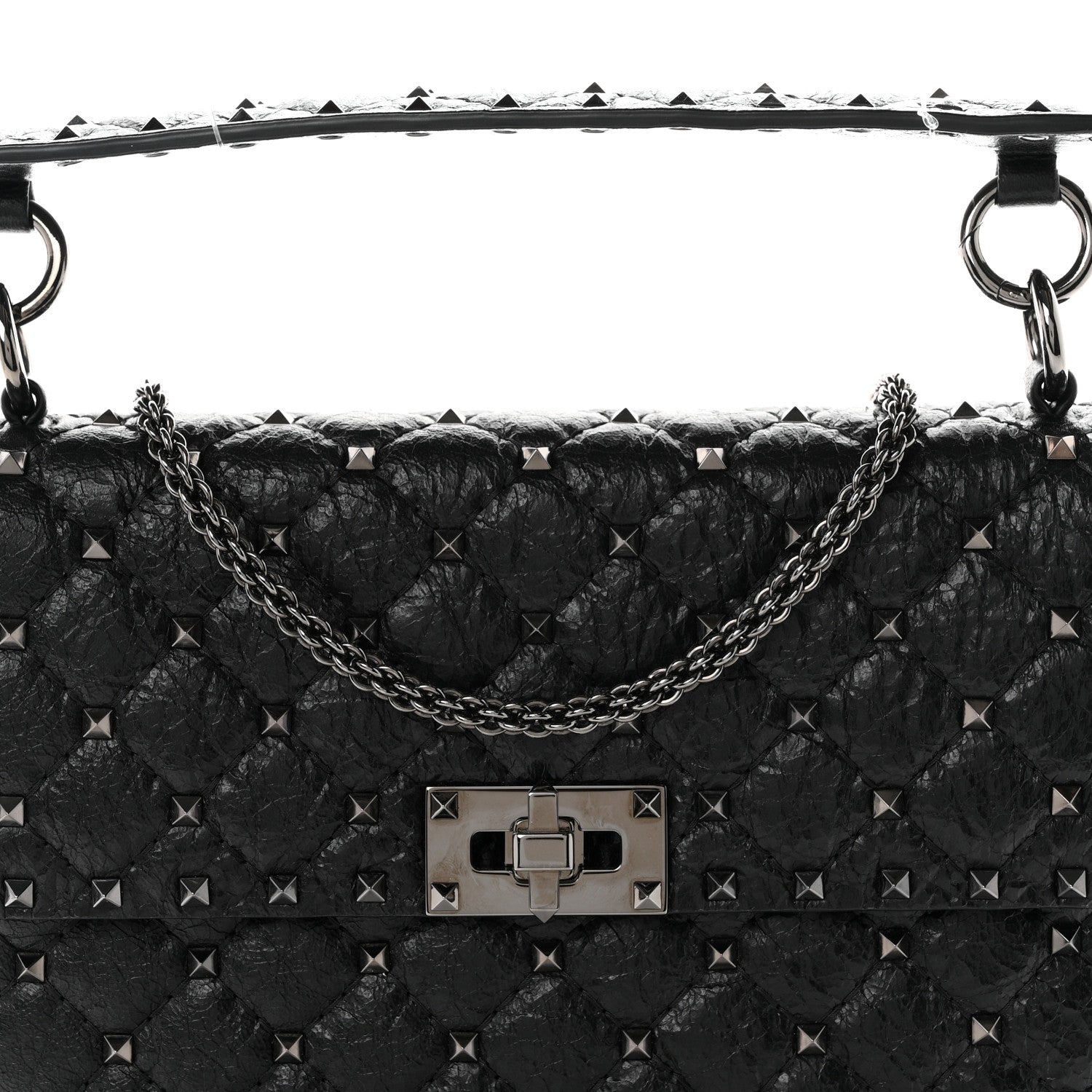 Valentino Garavani Craquele Nappa Medium Rockstud Spike Shoulder Bag Black 7 of 10