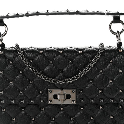 Valentino Garavani Craquele Nappa Medium Rockstud Spike Shoulder Bag Black 7 of 10
