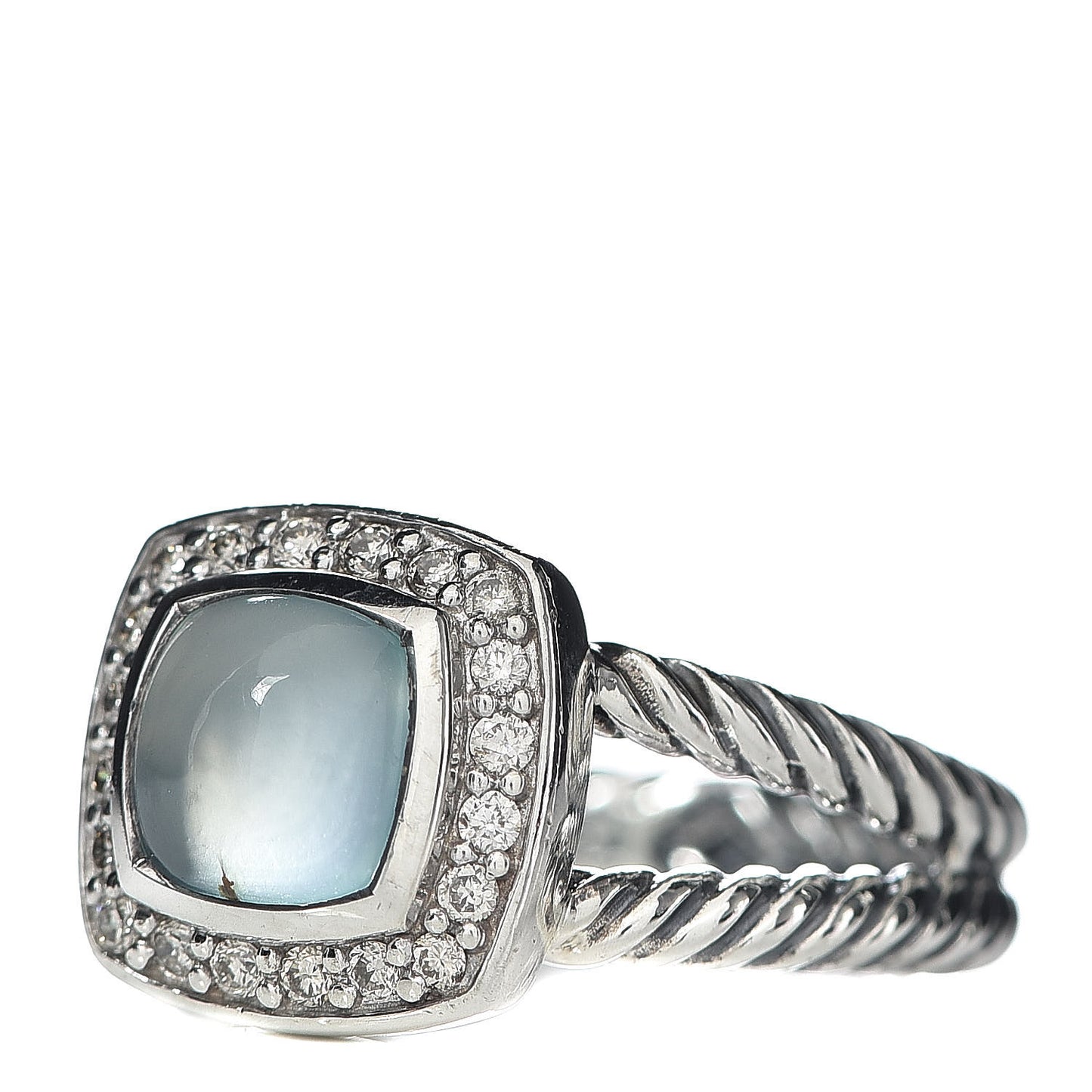 Sterling Silver Diamond Chalcedony 7mm Petite Albion Ring 51 5.75