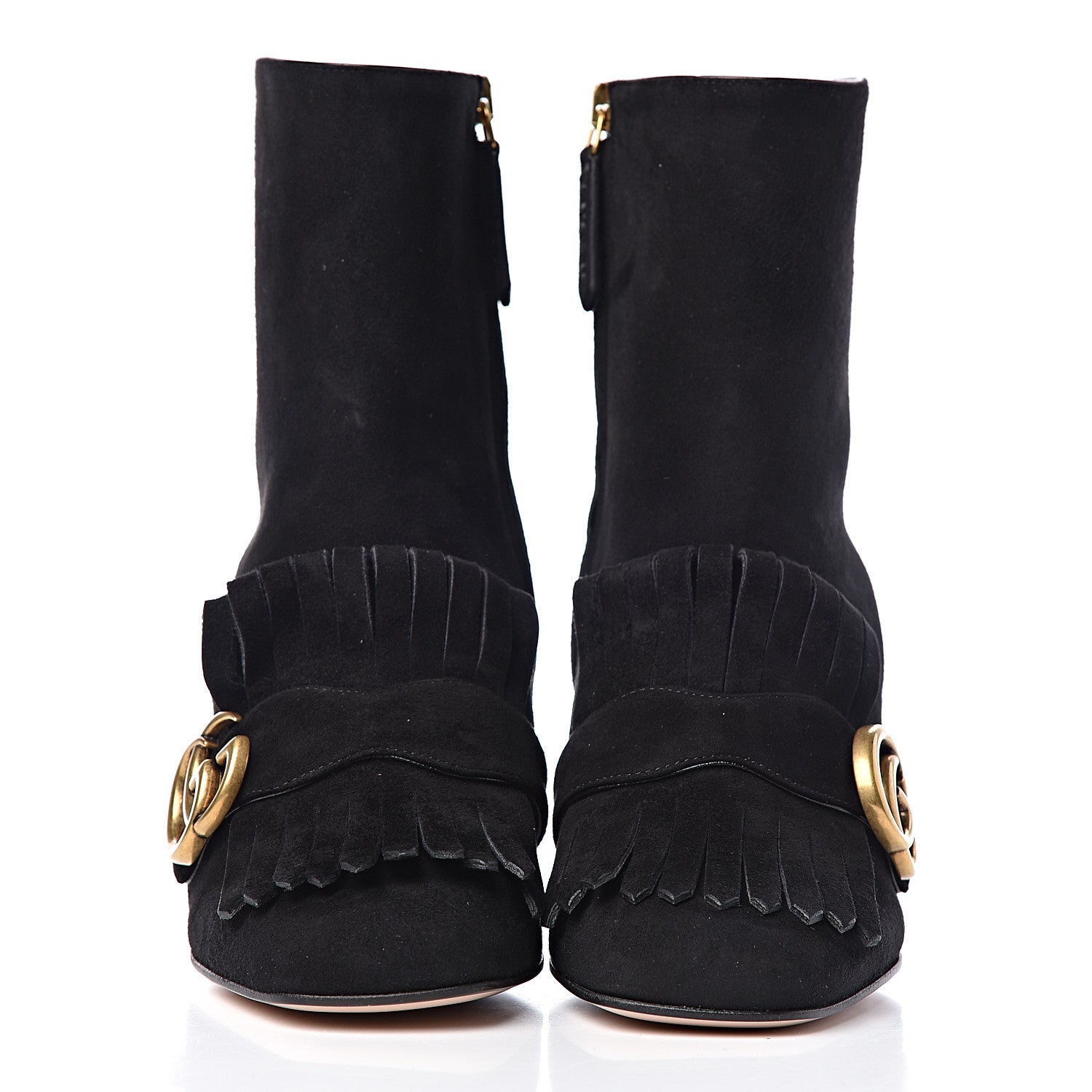Gucci Kid Scamosciato GG Marmont Fringe 75mm Ankle Boots 37 Black 2 of 8