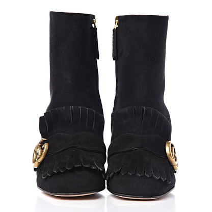 Gucci Kid Scamosciato GG Marmont Fringe 75mm Ankle Boots 37 Black 2 of 8