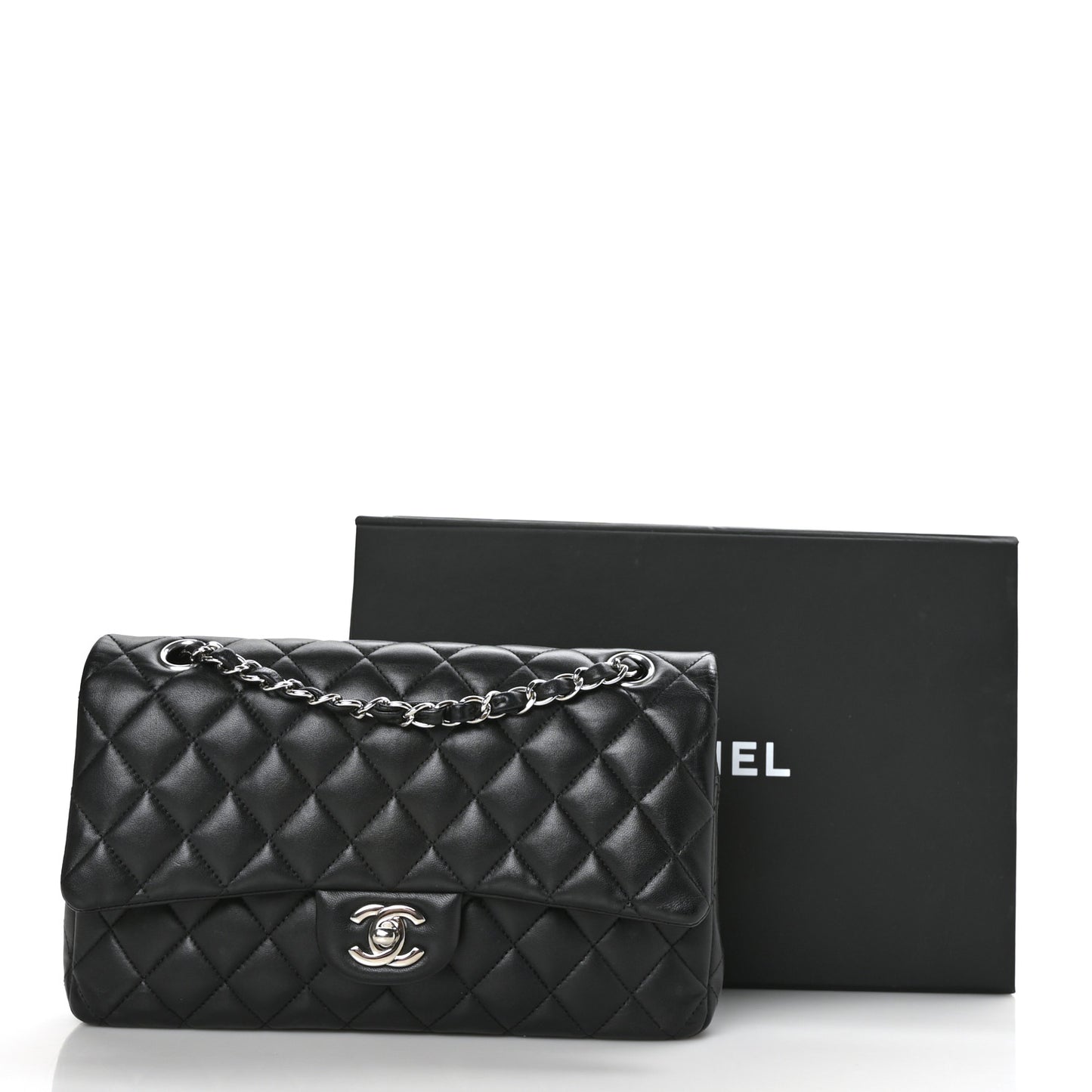 Lambskin Quilted Medium Double Flap Black