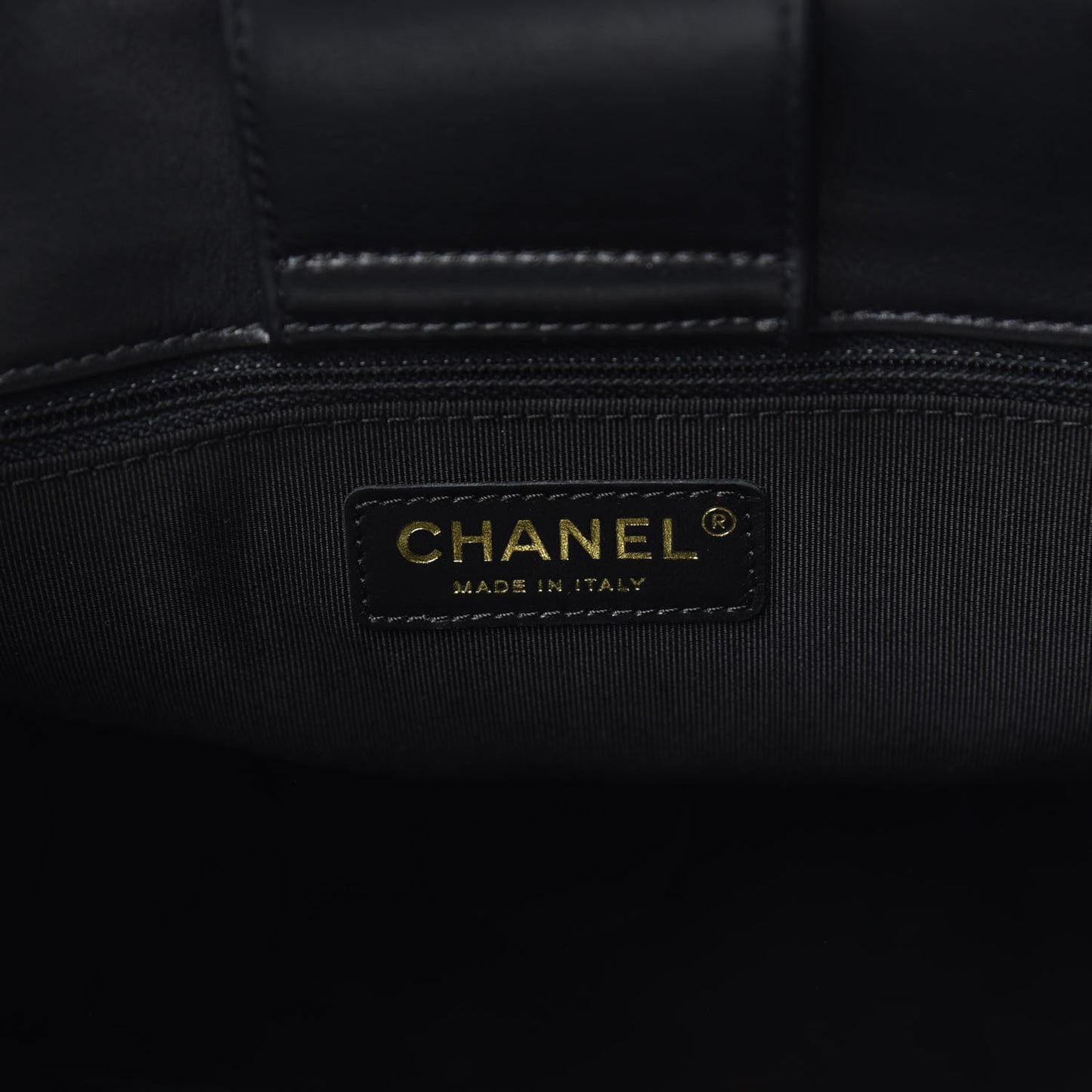 Calfskin Chevron Quilted Large Shopping Tote Black