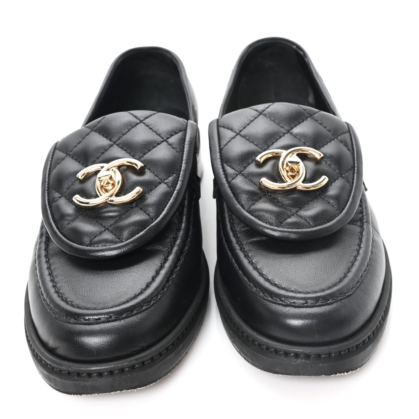 Lambskin Quilted CC Turnlock Loafers 36 Black