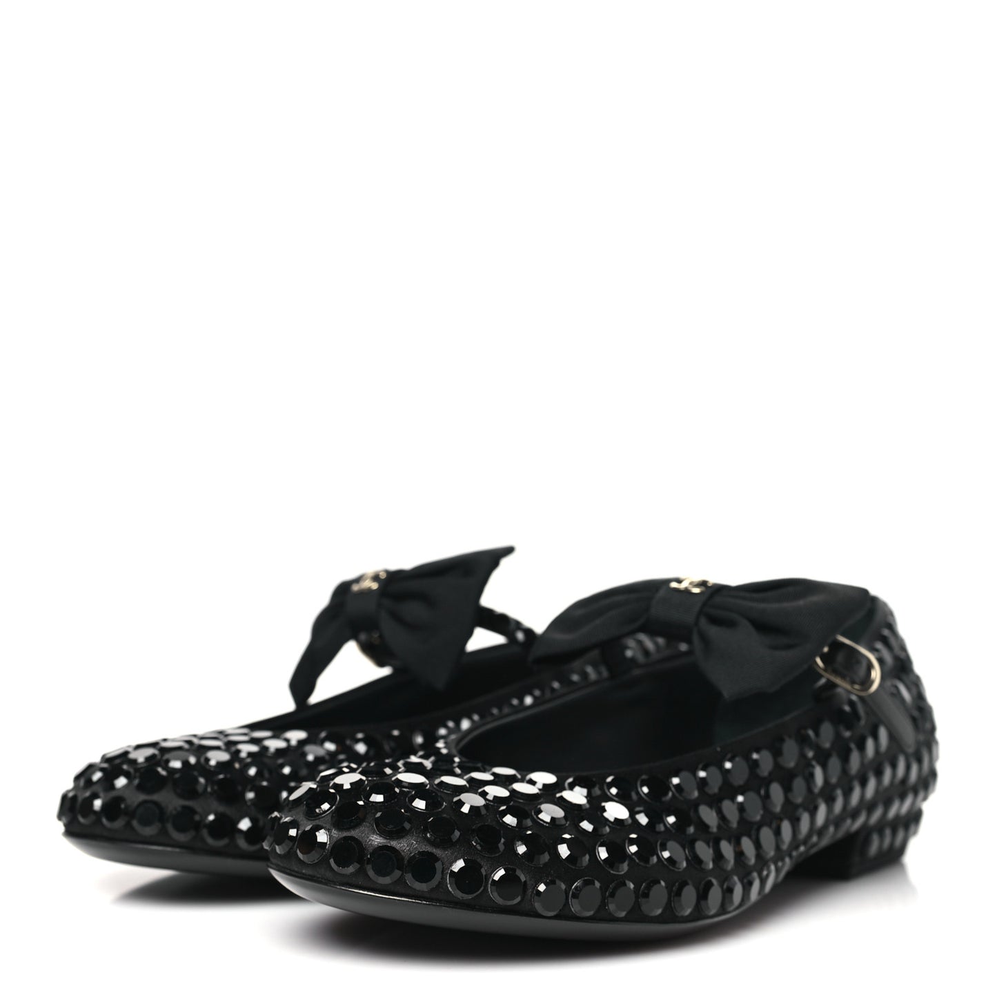 Satin Strass Bow Mary Jane Flats 36.5 Black