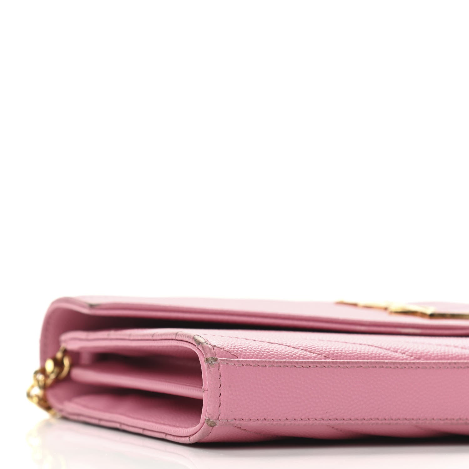 Saint Laurent Grain De Poudre Matelasse Chevron Monogram Chain Wallet Indian Pink 10 of 13