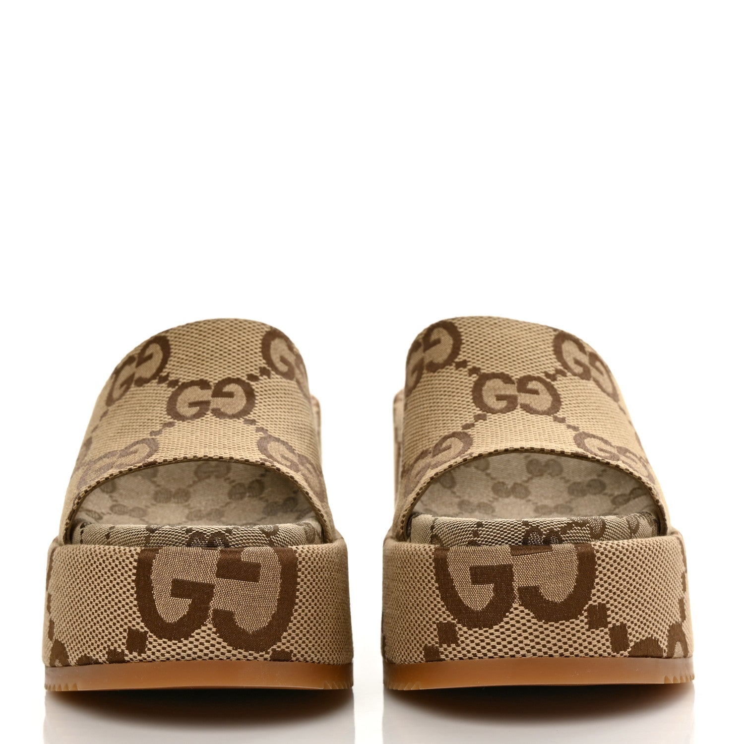 Gucci Monogram Jumbo GG Platform Slide Wedge Sandals 41.5 Camel Ebony 2 of 9