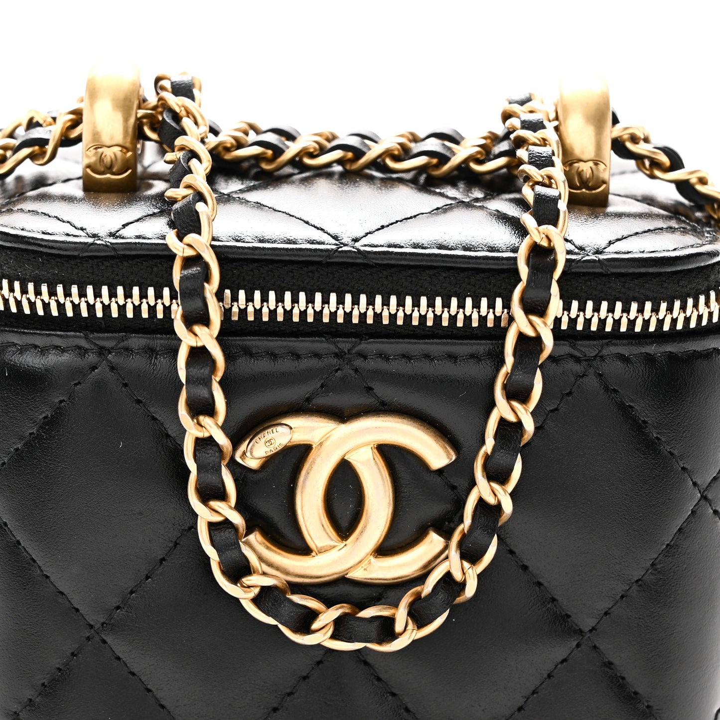 Calfskin Quilted Mini Perfect Fit Vanity Case With Chain Black