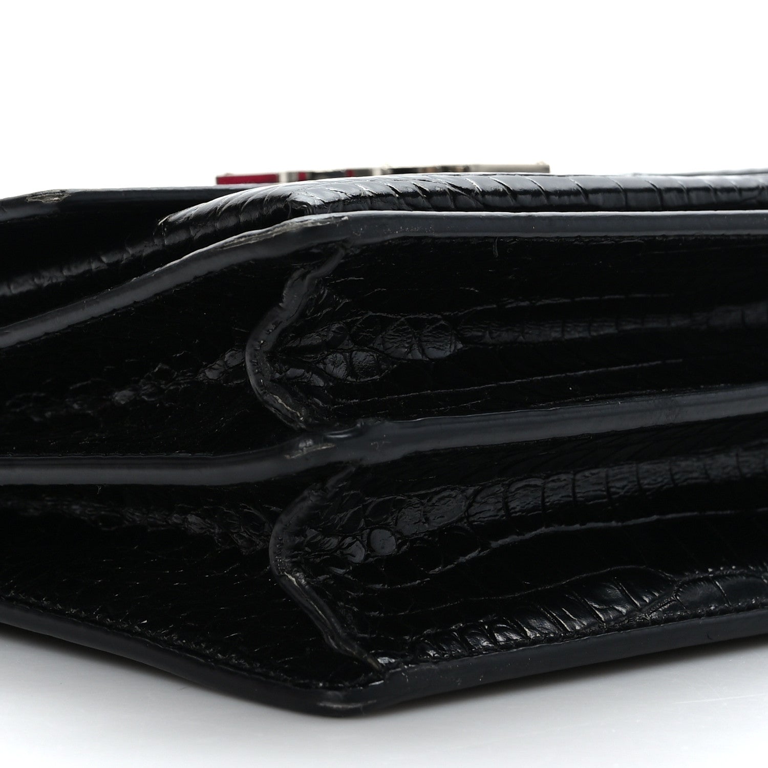 Saint Laurent Calfskin Crocodile Embossed Medium Monogram Sunset Black 7 of 8