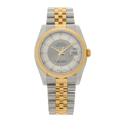 Rolex Stainless Steel 18K Yellow Gold 36mm Oyster Perpetual Datejust Watch Silver Texudo 116233 1 of 5