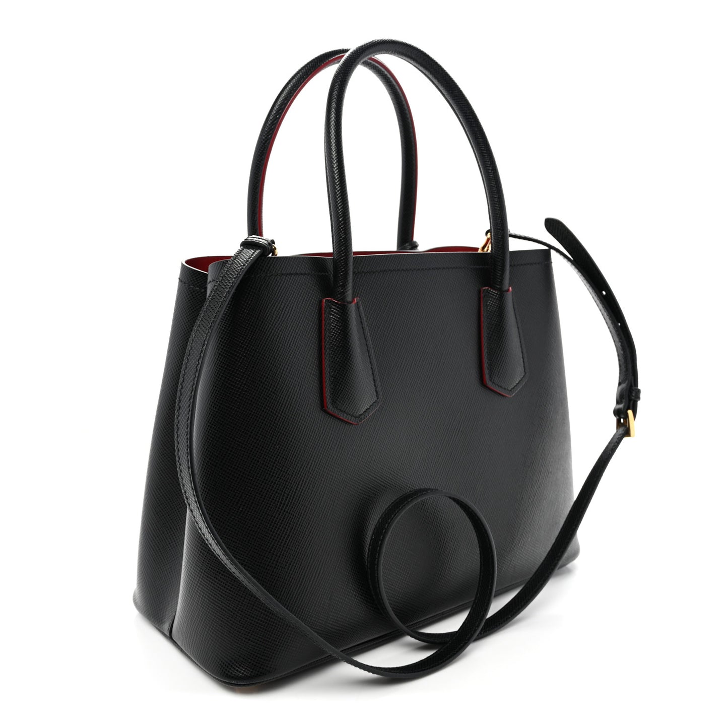 Saffiano Cuir Small Double Bag Black Fuoco