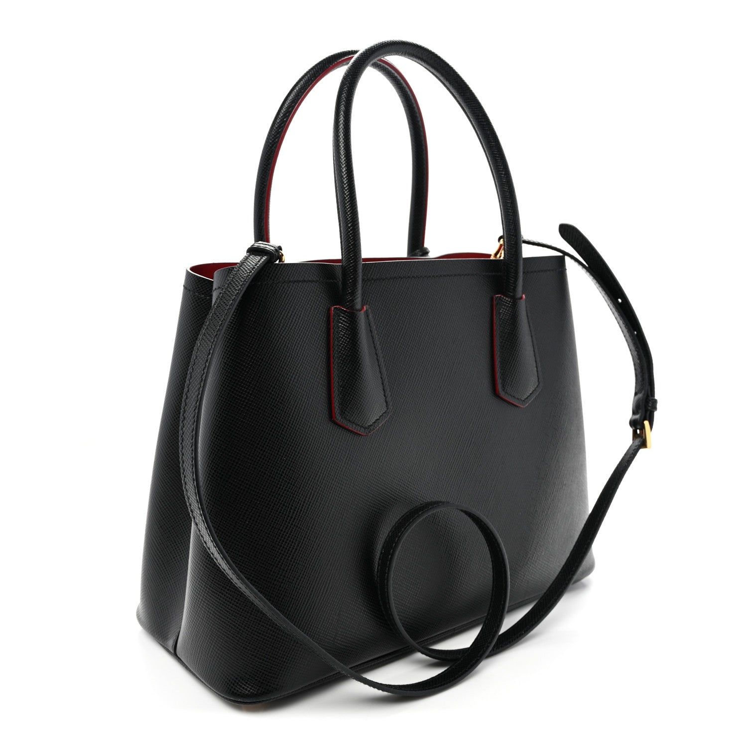 Prada Saffiano Cuir Small Double Bag Black Fuoco 3 of 10