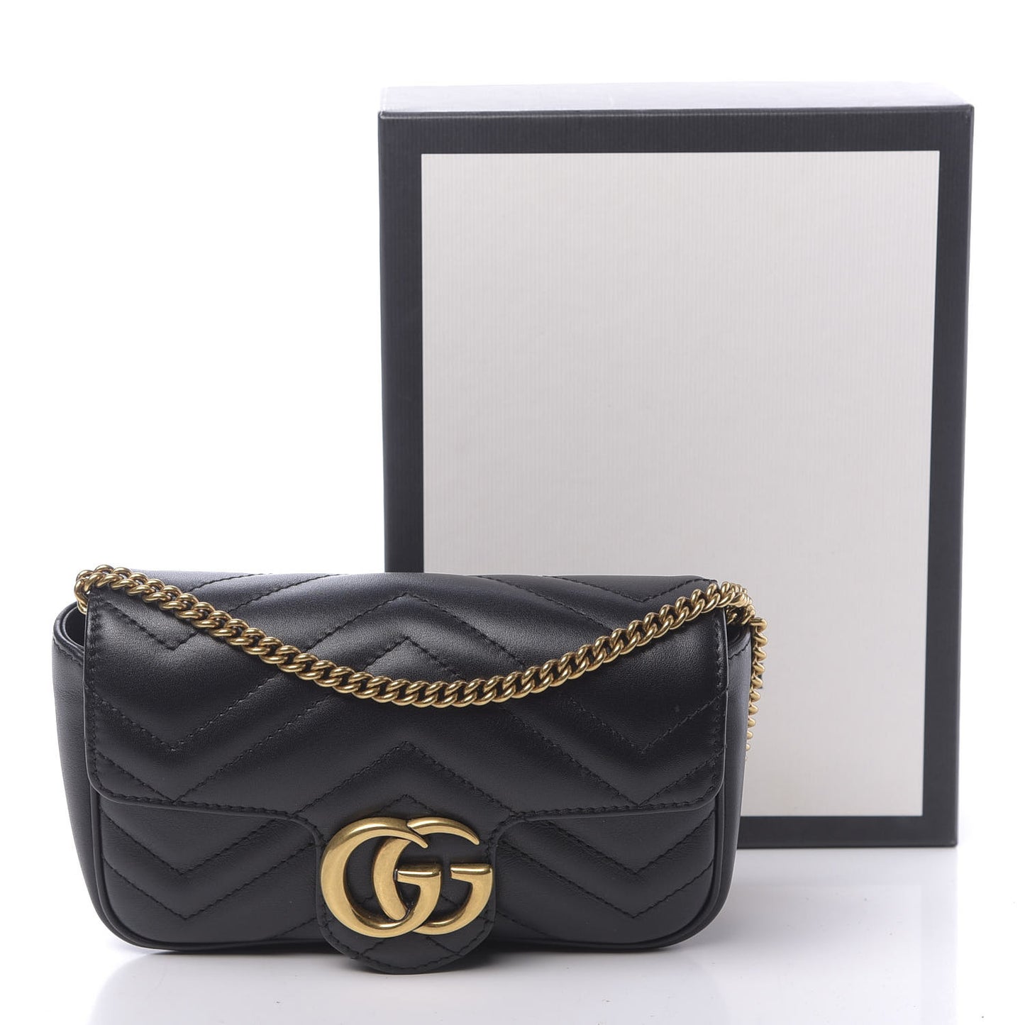 Calfskin Matelasse Super Mini GG Marmont Shoulder Bag Black