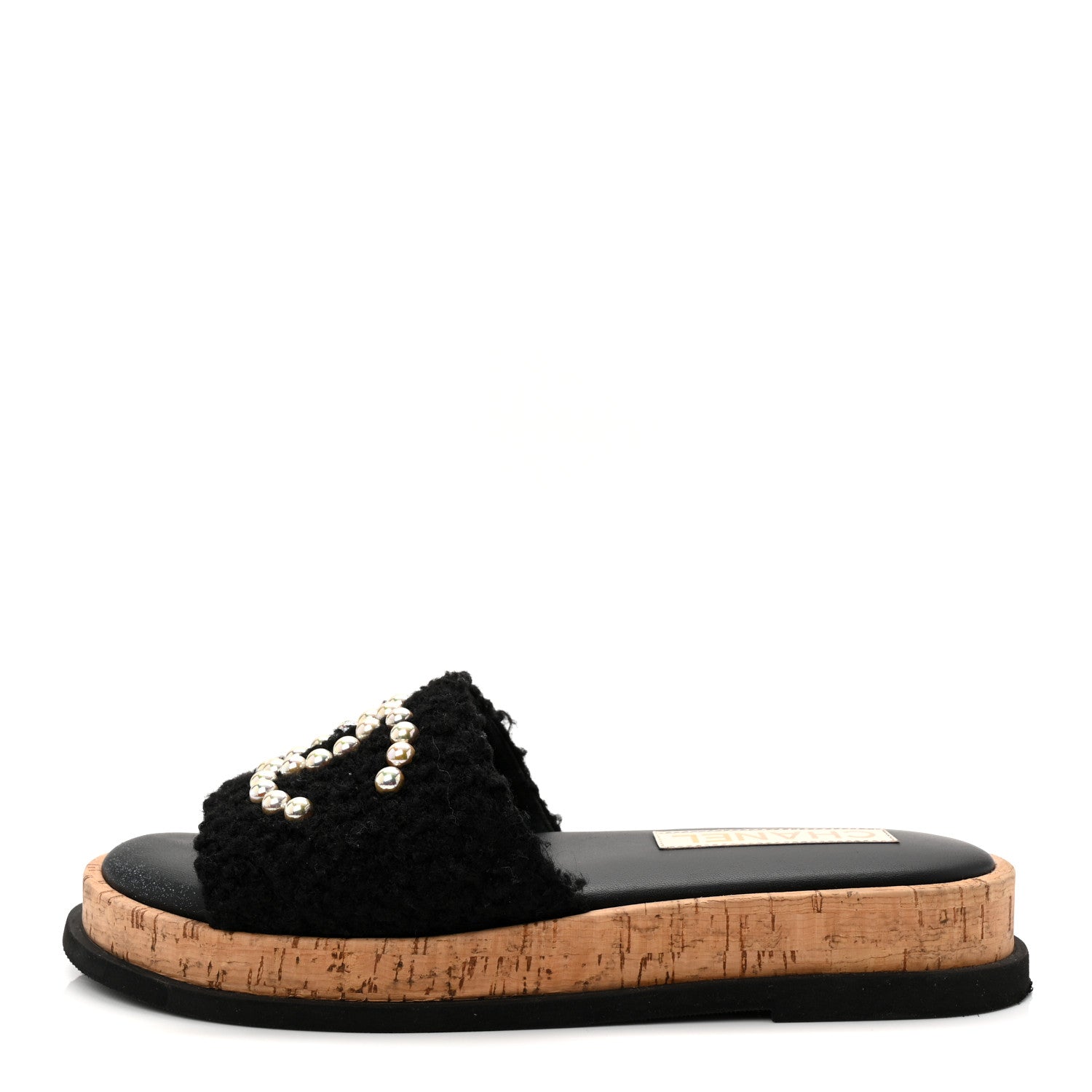 Chanel Fabric Pearl Cork CC Slip On Sandals 40 Black 38 Black 1 of 10