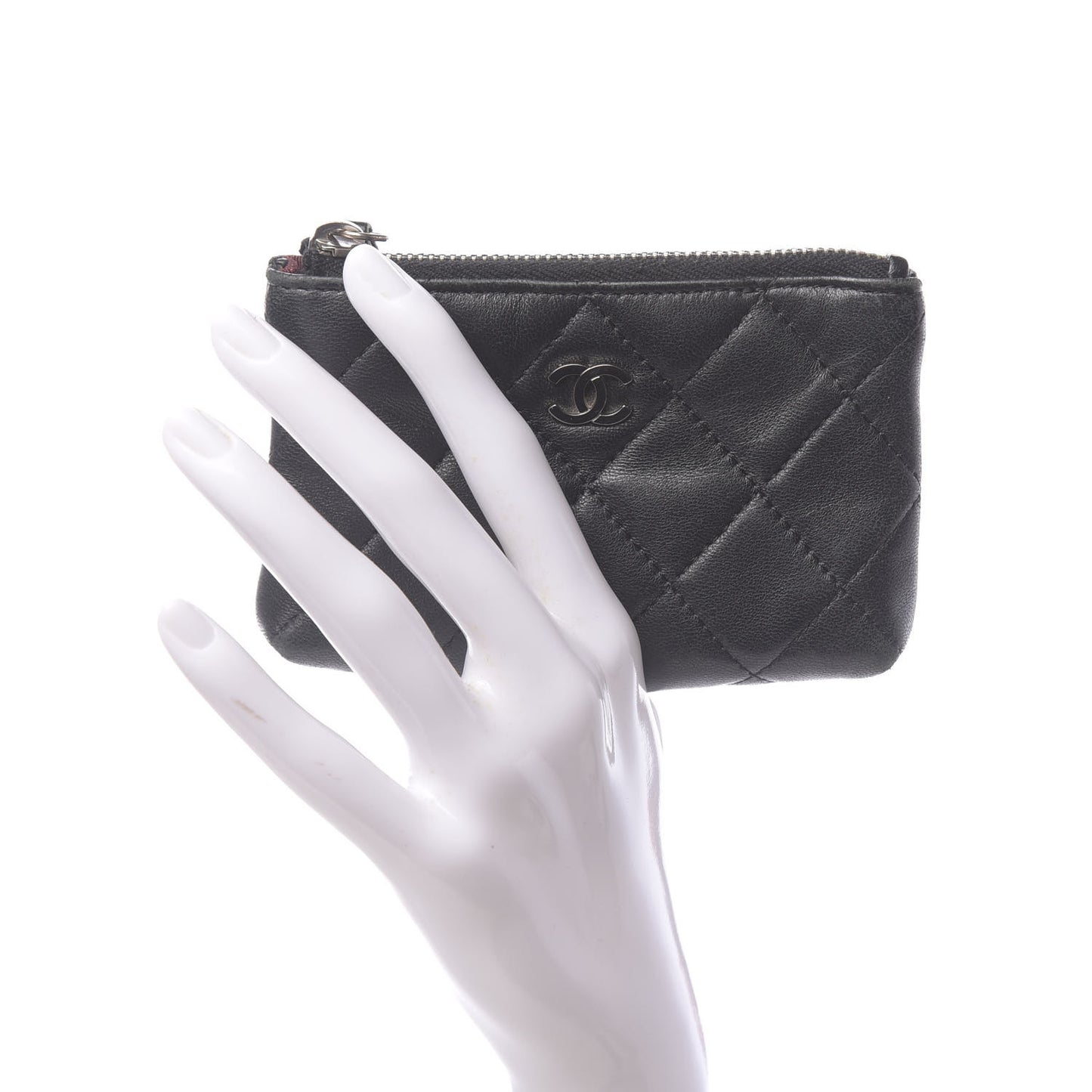 Lambskin Quilted Key Holder Case Black