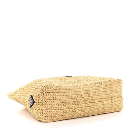 Prada Yarn Raffia Effect Crochet Embroidered Logo Tote Naturale 4 of 10