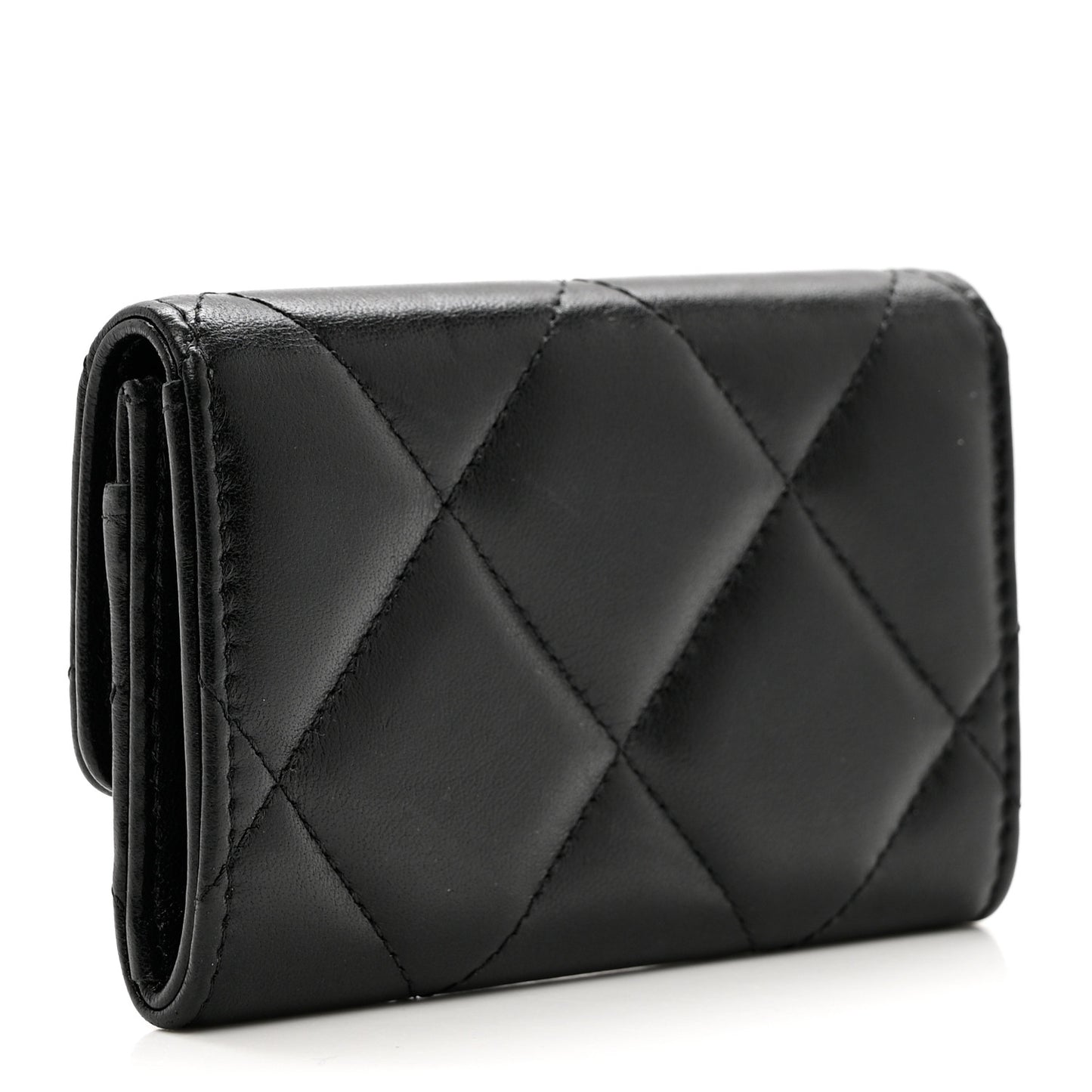 Lambskin Quilted Chanel 19 Flap Card Holder Black