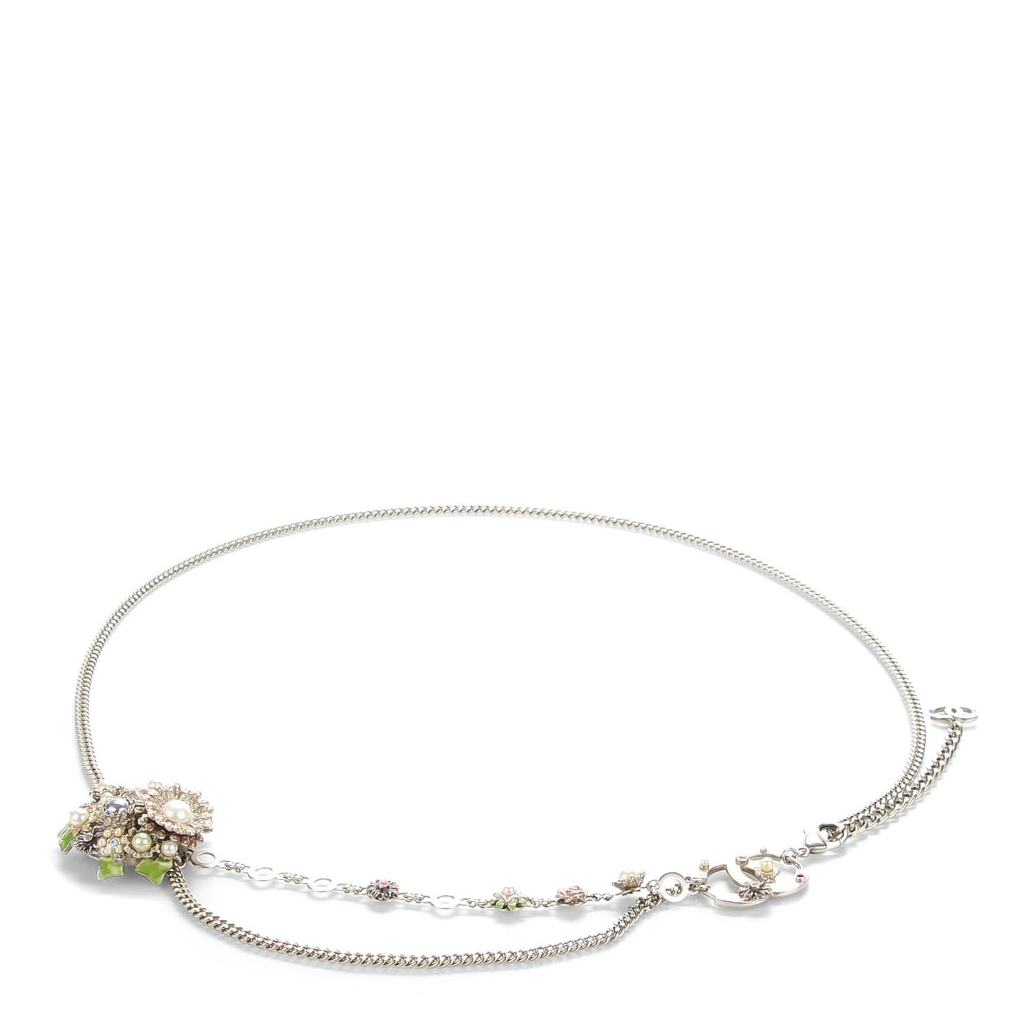 Crystal Enamel Pearl Flower CC Belt Silver