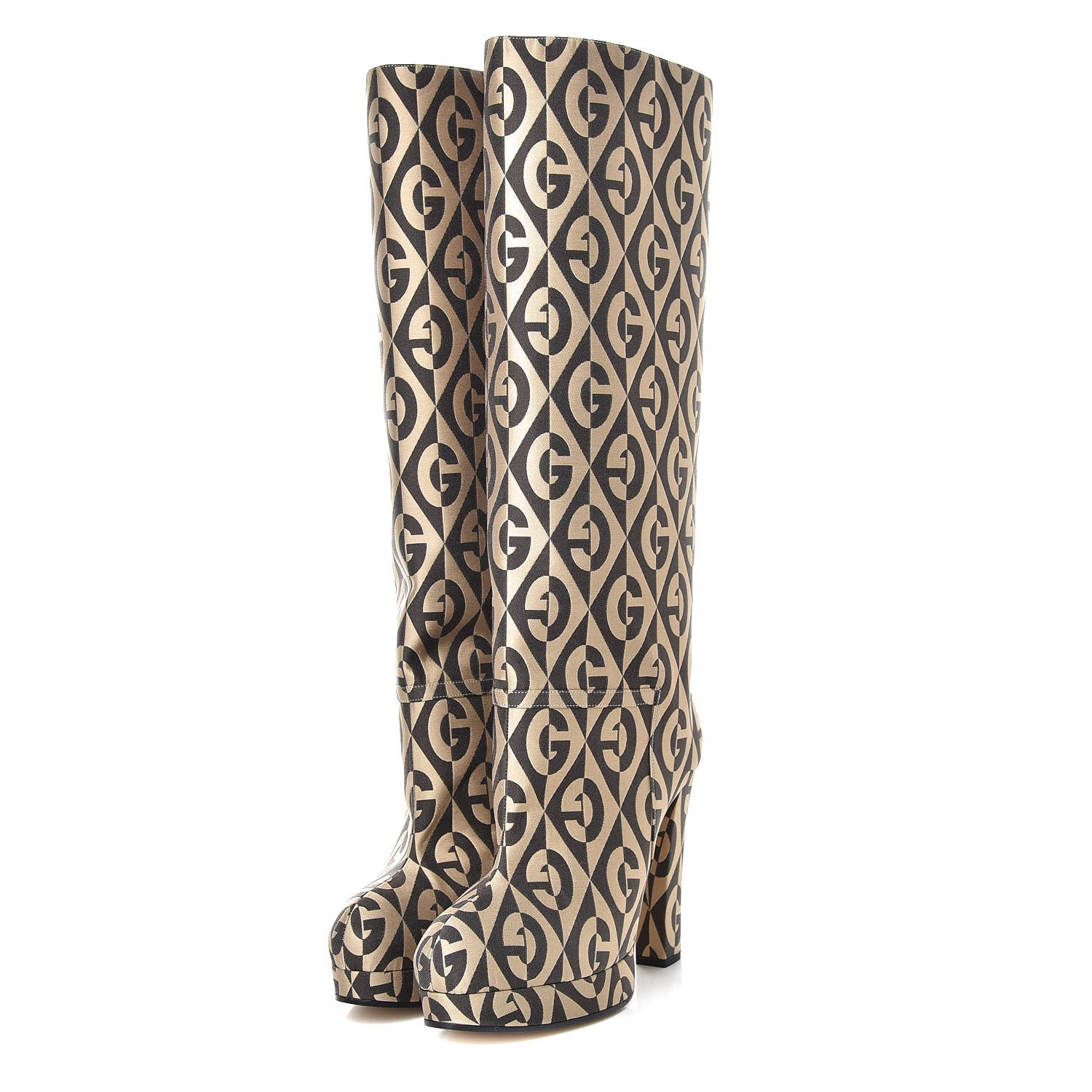 Gucci Fabric G Rhombus Print Platform Boots 39 Beige Cocoa 3 of 9