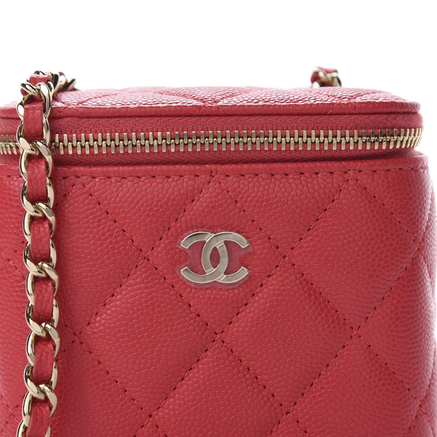 Caviar Quilted Mini Vanity Case With Chain Red