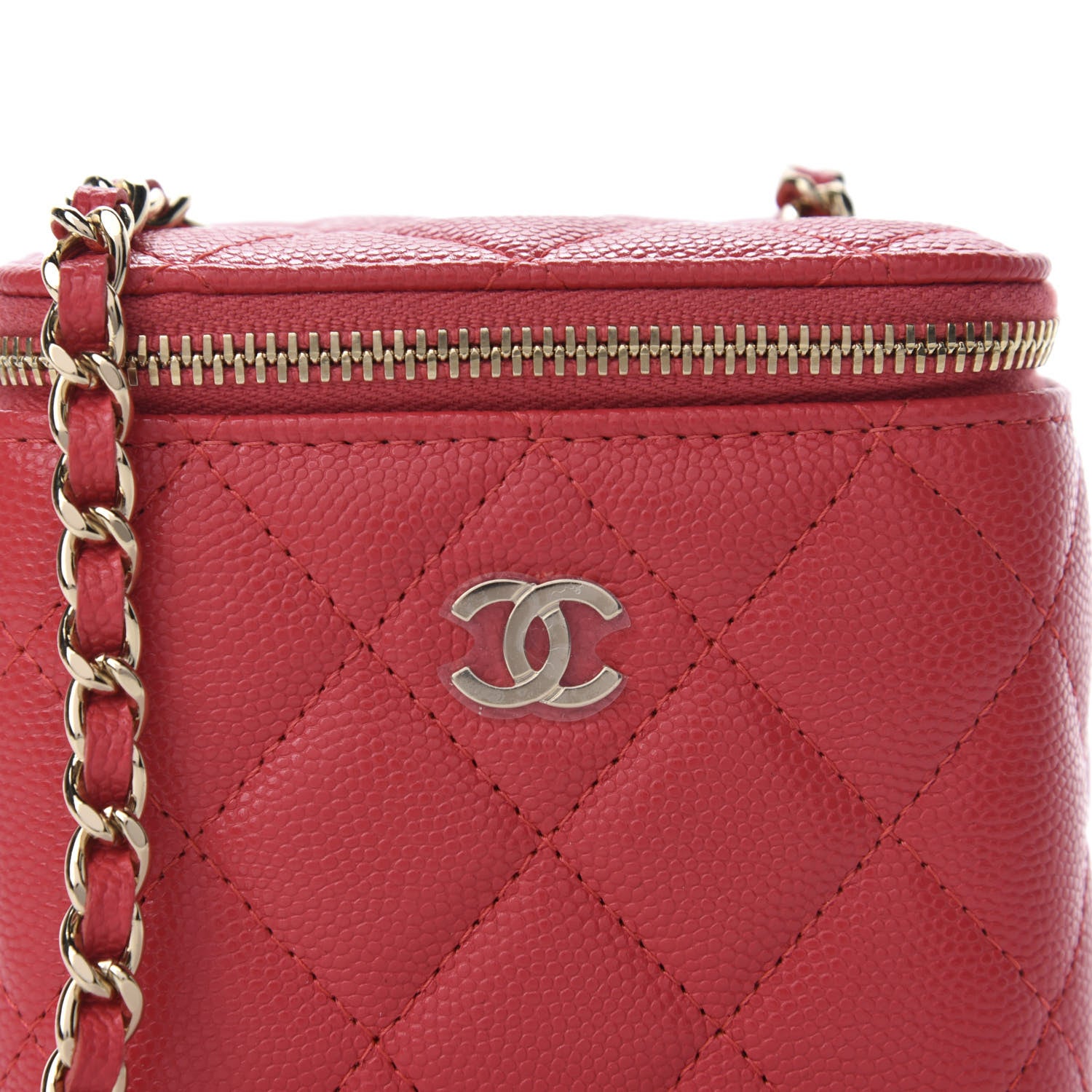 Chanel Caviar Quilted Mini Vanity Case With Chain Red 10 of 11