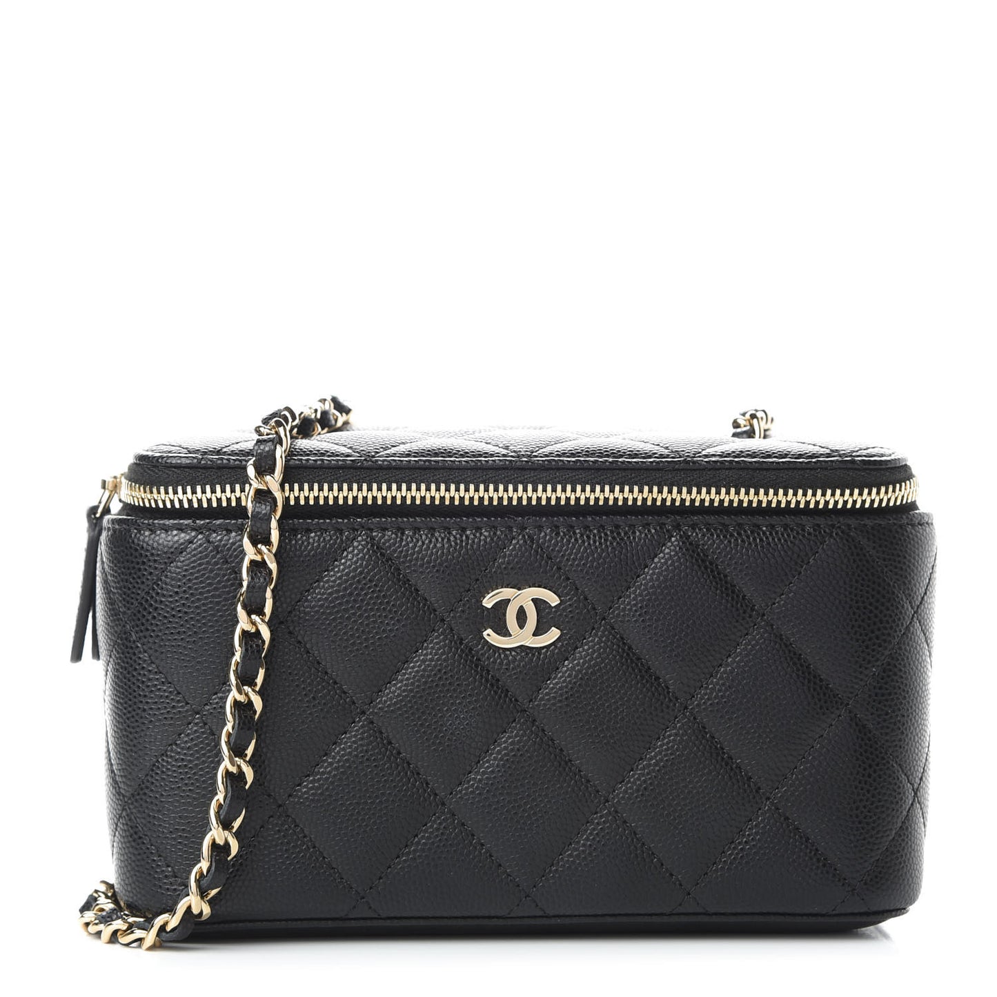 Caviar Quilted Small Vanity Case With Chain Black