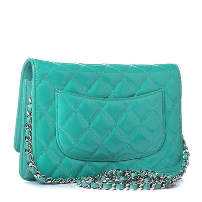 Chanel Patent Quilted Wallet On Chain WOC Blue 3 of 9