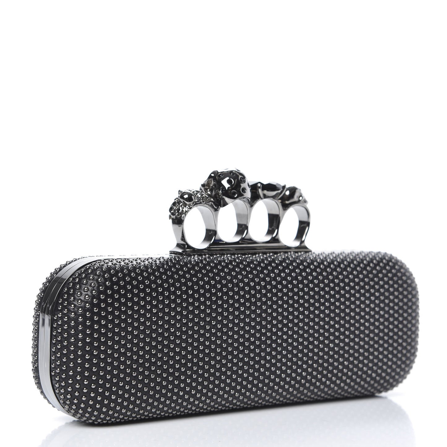 Nappa Studded Skull Knuckle Box Clutch Black