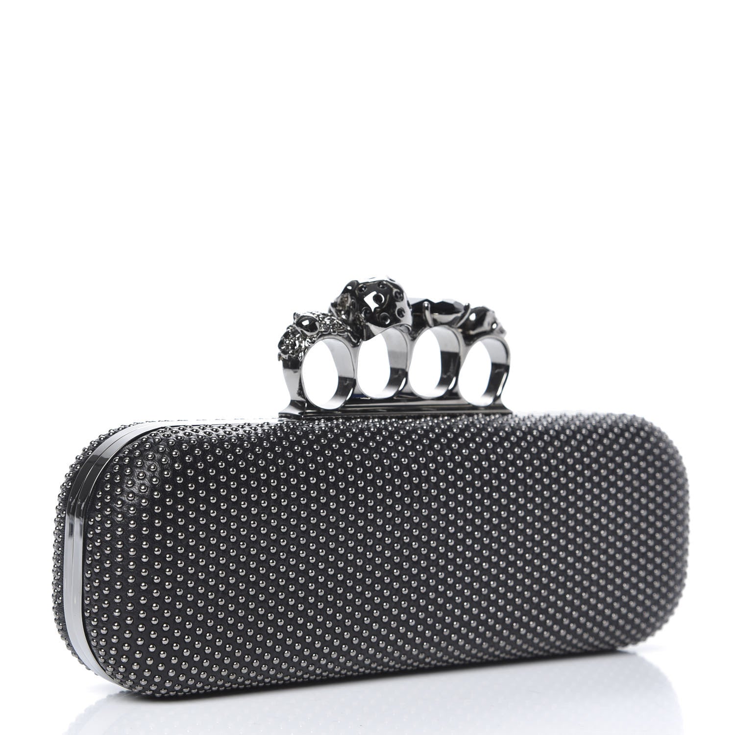 Alexander McQueen Nappa Studded Skull Knuckle Box Clutch Black 3 of 9