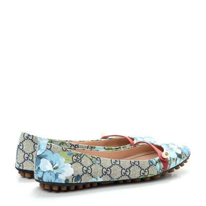 Gucci GG Supreme Monogram Blooms Ballet Flats 40 Beige Blue Navy Hibiscus Red 4 of 10
