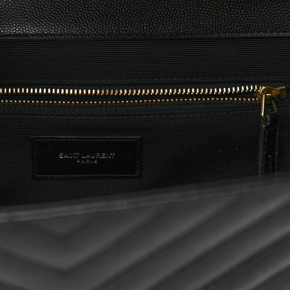 Saint Laurent Grain De Poudre Matelasse Chevron Large Monogram Satchel Black 6 of 9