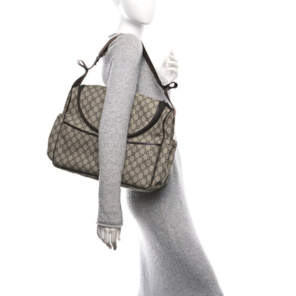Gucci GG Supreme Monogram Selleria Calfskin Large Diaper Bag Beige Ebony Cocoa Dark Chocolate 2 of 10