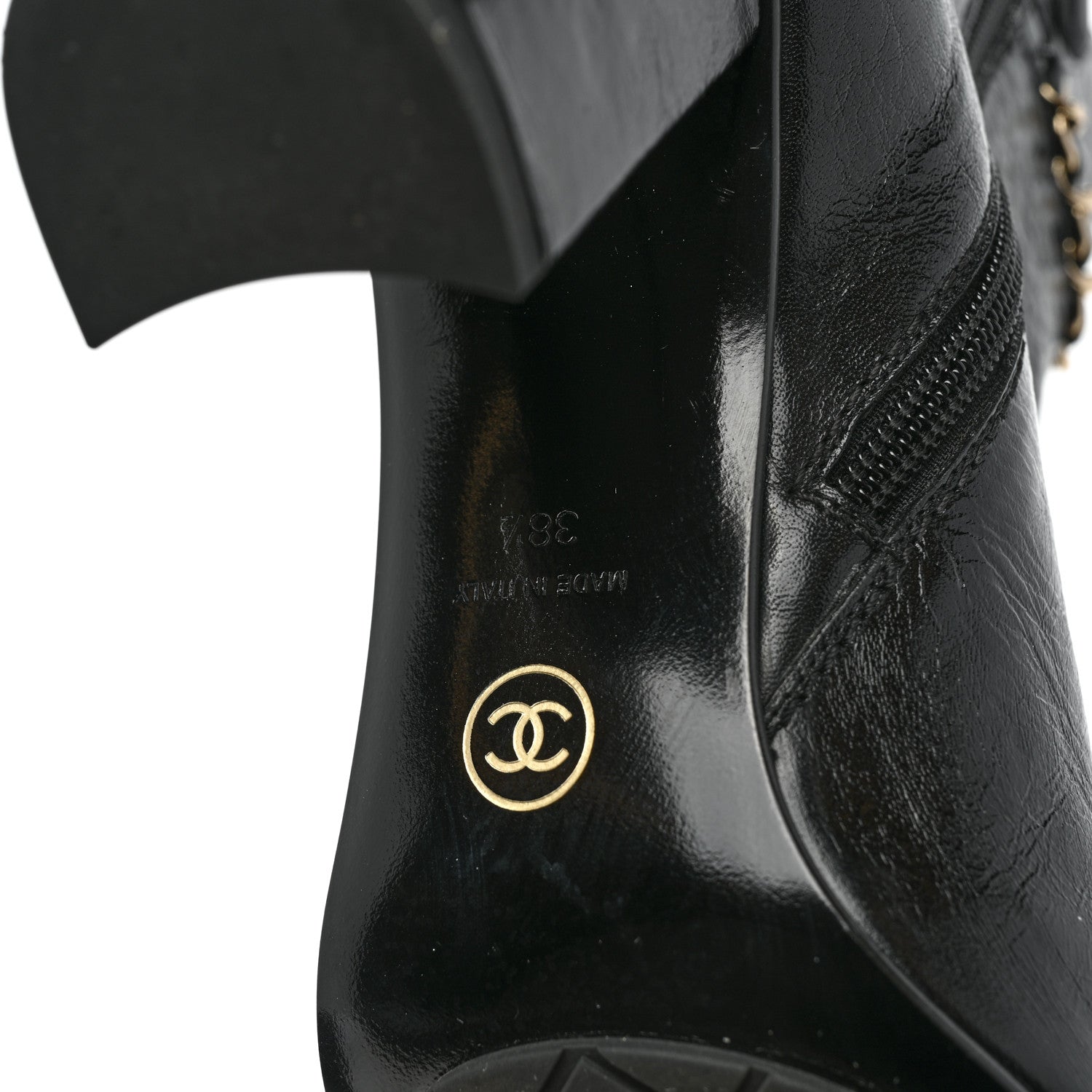 Chanel Crumpled Calfskin Cap Toe Chain Short Boots 38.5 Black 6 of 7